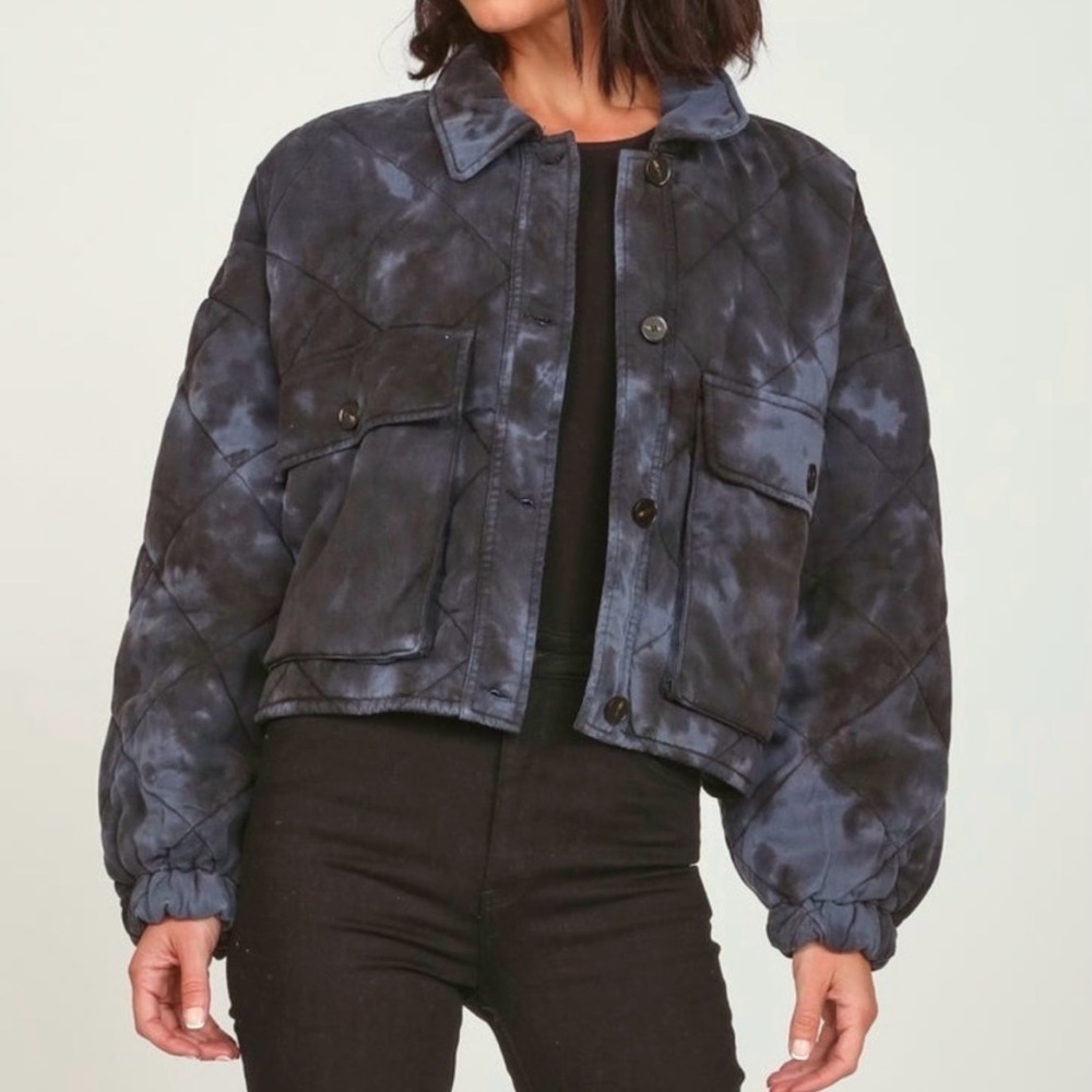 Vintage Havana Stormy Tie Dye Quilted Tencel Cropped Jacket